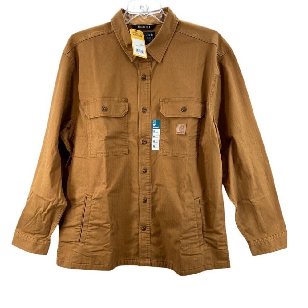 NWT Carhartt Shirt Mens XL Brown Shacket Rugged Flex Relaxed TW7307-M